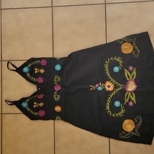 Black Embroidered Spaghetti Strapped Dress